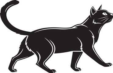 Black cat walking with tail up stylized illustration