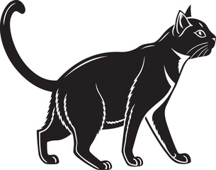 Black cat walking with tail up stylized illustration
