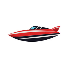 Red and black speed boat with white stripes on a white background speedboat racing