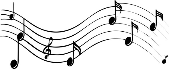 Elegant Black and White Musical Notes Treble Clef Design: Flowing Melody Illustration