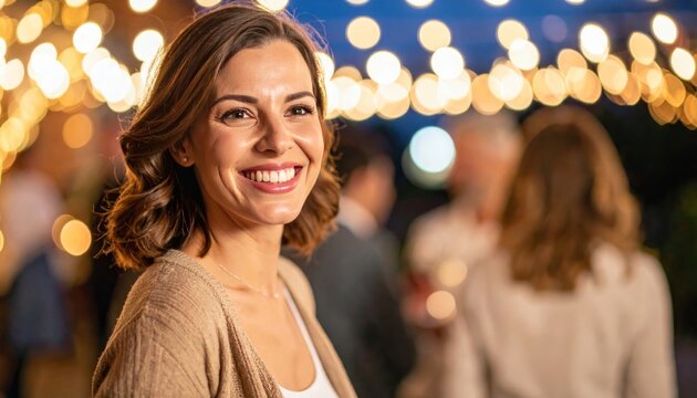 Woman smiling at a social gathering.