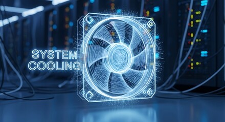Futuristic digital fan design highlighting essential system cooling in a modern server environment.