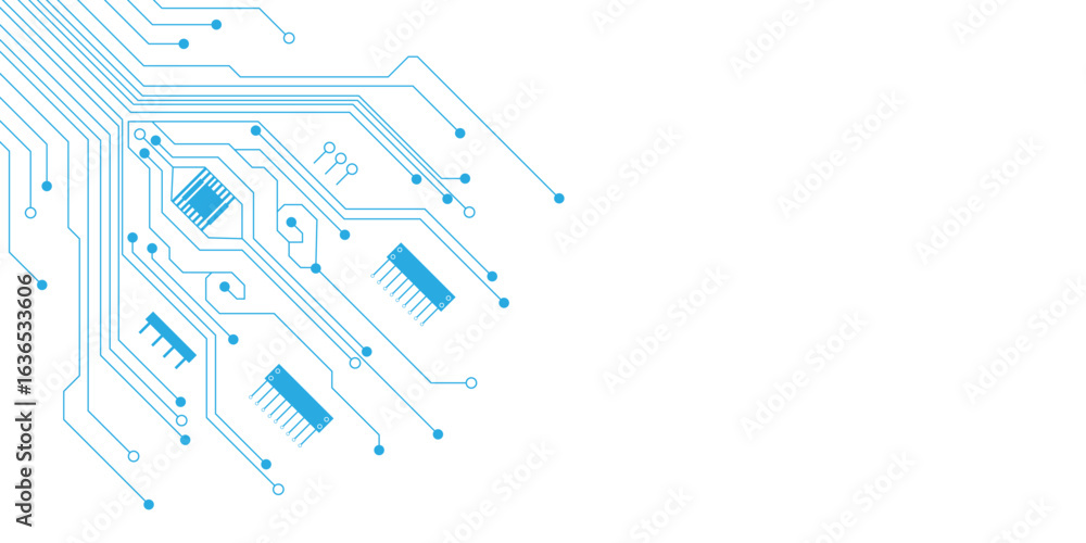 Poster abstract white blue digital technology futuristic circuit board background design. technology dots l