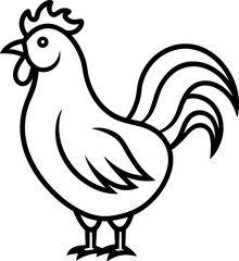 Black and White Rooster Line Art Vector Illustration