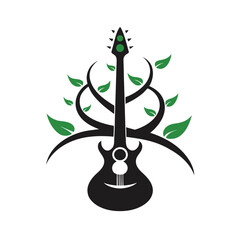 Tribal guitar transforming into a rhythmic forest tree vector art illustration