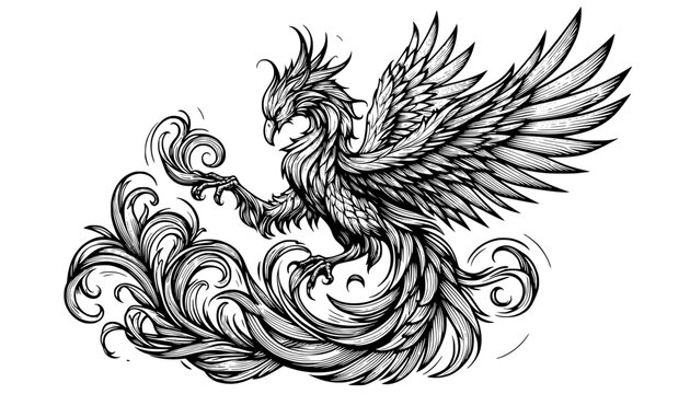 black and white phoenix tattoo design