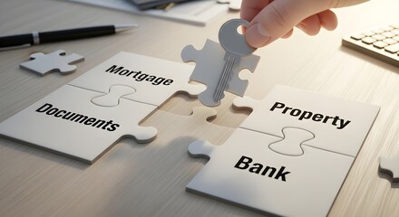Mortgage Property Puzzle: Bank, Documents, Key