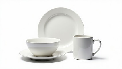 White ceramic tableware set against a white background.