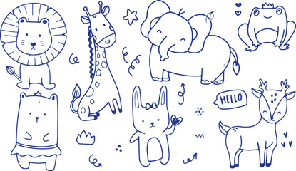 Cute Animal Sketch Vector – Giraffe, Elephant, Rabbit, Outline, Doodle, Kids, Cartoon, Wildlife, Hand Drawn, Nature, Zoo, Character, Black and White, Illustration, Drawing, Fun, Playful, Clipart, Vect