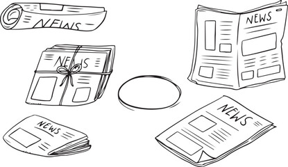 Newspaper Doodle Illustration – Press, News, Article, Hand Drawn Media Icons