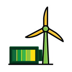 Renewable icon. Sustainability vector. Wind turbine with battery. net zero, green energy, web icon. Isometric design style