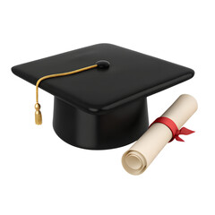 Graduation cap and diploma scroll for academic achievement