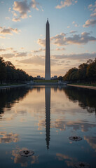 Obraz premium Sunset reflection of the washington monument national mall landscape photography urban environment serene viewpoint american icon