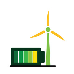 Renewable icon. Sustainability vector. Wind turbine with battery. net zero, green energy, web icon. flat design style