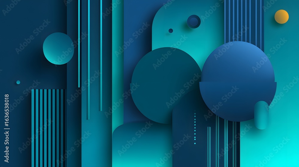 Poster abstract geometric design with layered shapes and gradients.