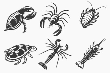 Set of insect and crustacean icons