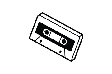 Obraz premium Retro Audio Cassette Tape Illustration in Black and White Classic Music Storage Format Silhouette