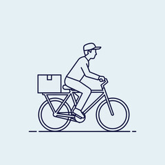 Obraz premium A cyclist delivering a package, riding a bicycle with a box on the back, linear style.