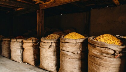 Grain Sacks in Traditional Village Storage