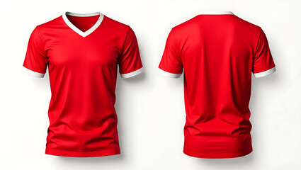 Realistic Front and Back View of Red V Neck T Shirt Mockup