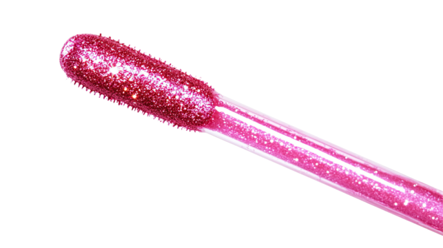 Open pink lip gloss with wand applicator isolated on white background
