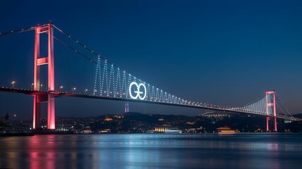 Fototapeta premium Bosphorus Bridge Istanbul, 15 Temmuz Bridge, Night Cityscape with Bridge, Turkish Bridge Illuminated, Istanbul Landmark.