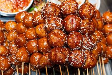 close up on brown sugar glutinous fried rice ball