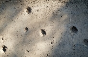 The image features a textured surface with several distinct indentations, possibly indicating animal tracks or marks in a light-colored material.