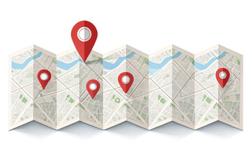 Folded Map with Location Pins Travel Planning  Navigation Isolated On Transparent Background