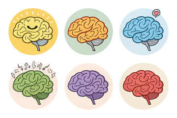 Happy Brains Colorful Cartoon Brain Illustrations Isolated On Transparent Background
