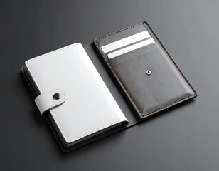 Open white and brown leather wallet