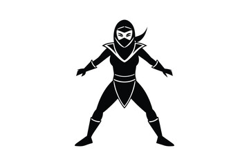 Obraz premium Female Ninja Warrior in Action Stance Black Silhouette on White Background Ready for Battle silhouette