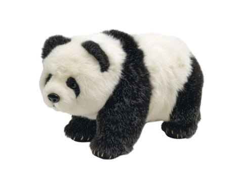 PNG of Adorable plush toy panda bear with soft black and white fur, perfect for cuddling and playtime. - on Transparent or White BG
