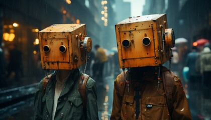 Fototapeta premium people with robot heads