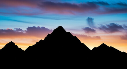 Majestic Mountain Peaks Silhouetted Against a Vibrant Sunset Sky with Wispy Clouds, Evoking a Sense of Awe and Serenity