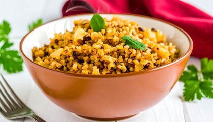 Steamed Multigrain Mix in Ceramic Bowl
