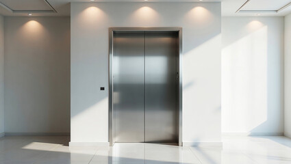 Sleek Modern Elevator with Stainless Steel Doors in Minimalist Lobby
