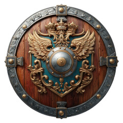 Fototapeta premium Ornate Shield with Detailed Carvings on Transparent Background