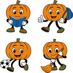 Set of funny pumpkin characters vector isolated on white background