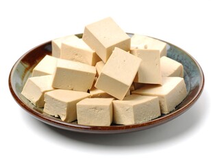 Stacked tofu cubes on a plate
