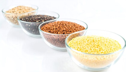 Whole Grains in Transparent Glass Dishes