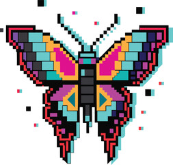 Glitch art butterfly with pixelated wings illustration