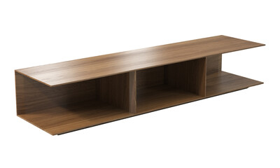 Brown veneer behind sofa coffee table with a bottom shelf. 3d render