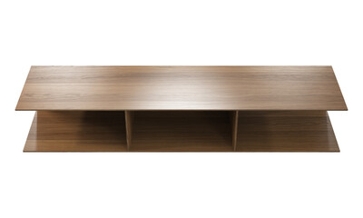 Brown veneer behind sofa coffee table with a bottom shelf. 3d render
