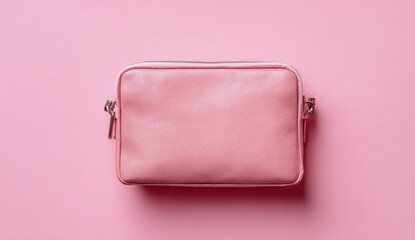 Pink handbag on pink background, overhead shot, flatlay, product photography