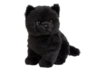 PNG of Adorable black plush kitten with bright eyes, perfect for cuddles and play. - on Transparent or White BG