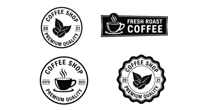 Vintage coffee shop logo collection with badges and labels isolated on white background