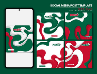 Mexico independence day. Set of carousel social media post with fluid red white green background