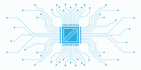 Obraz premium Abstract white blue digital technology futuristic circuit board background design. Technology dots lines connect network background.