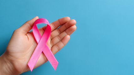 A Gentle Hand Offers a Pink Ribbon, a Symbol of Hope for Breast Cancer Awareness.